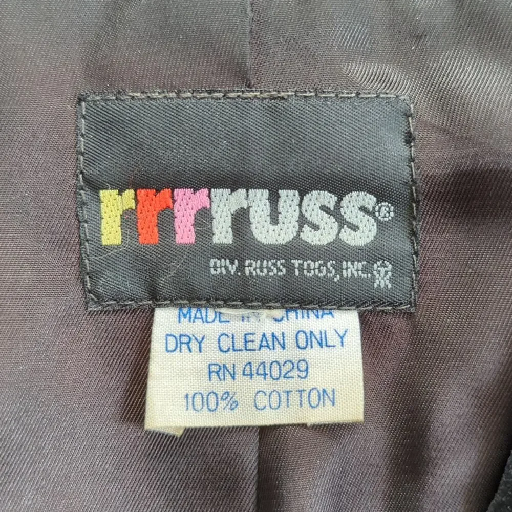 Vintage Russ Black Crushed Velvet Velour 2 Button Goth Black Blazer Suit Jacket